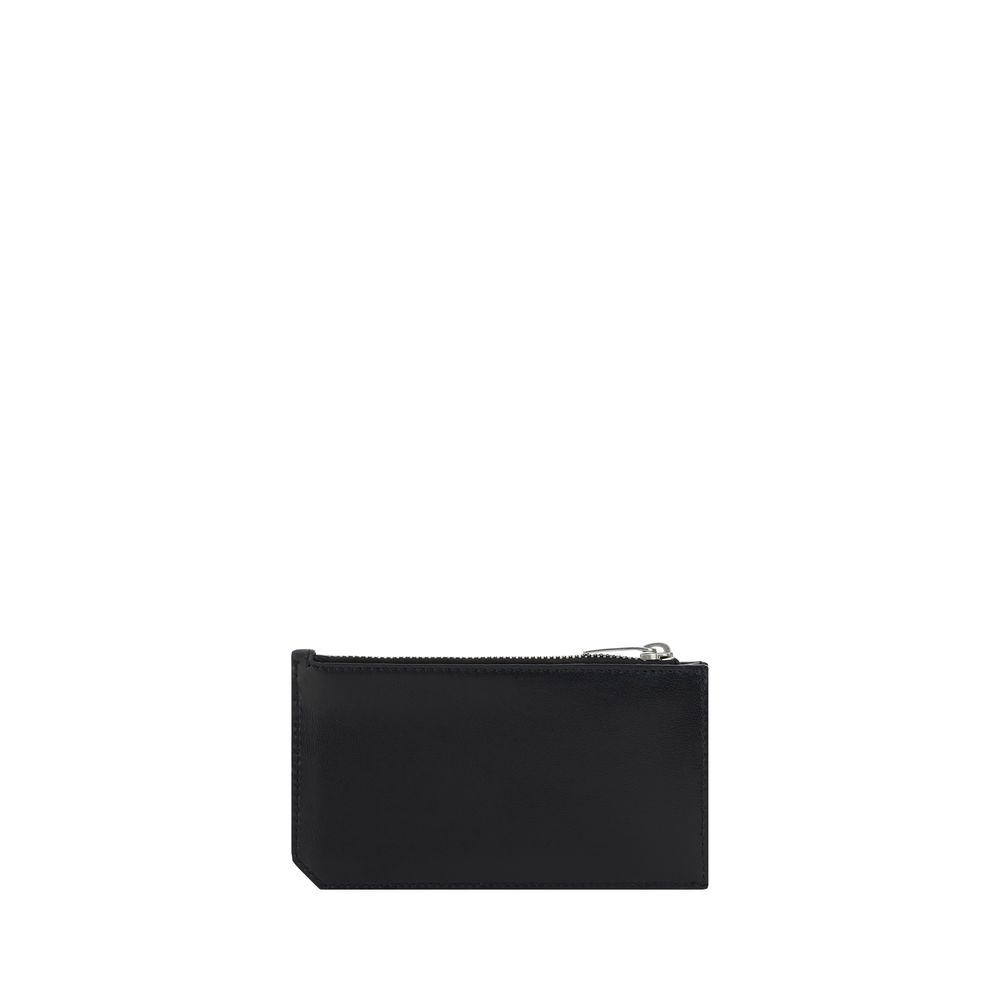 Black Calf Leather Bos Taurus WalletCalfskin Card Holder by Saint Laurent, three-dimensional iconic YSL logo plaque on front, card slot on front, top zipper closure. Season: AW25 Dimension: 13×13 Composition: 100% Calf Leather Bos Taurus MADE IN ITALYBlac