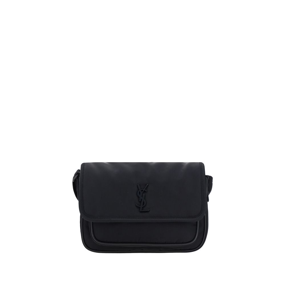 Black Polyamide Shoulder BagShoulder Bag by Saint Laurent, adjustable shoulder strap, front closure with magnetic flap, iconic three-dimensional YSL logo plaque applied to front, welt pocket on back panel, single interior compartment. Season: AW25 Dimensi