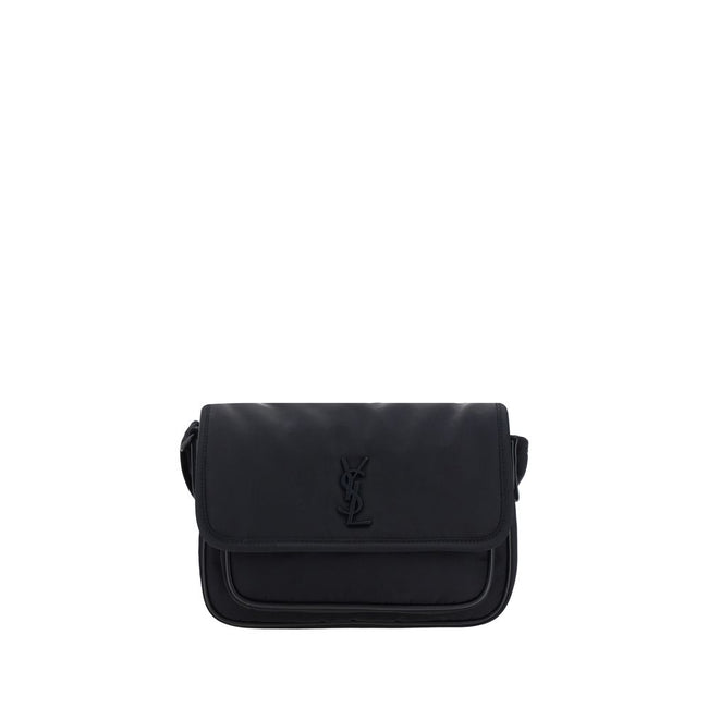 Black Polyamide Shoulder BagShoulder Bag by Saint Laurent, adjustable shoulder strap, front closure with magnetic flap, iconic three-dimensional YSL logo plaque applied to front, welt pocket on back panel, single interior compartment. Season: AW25 Dimensi