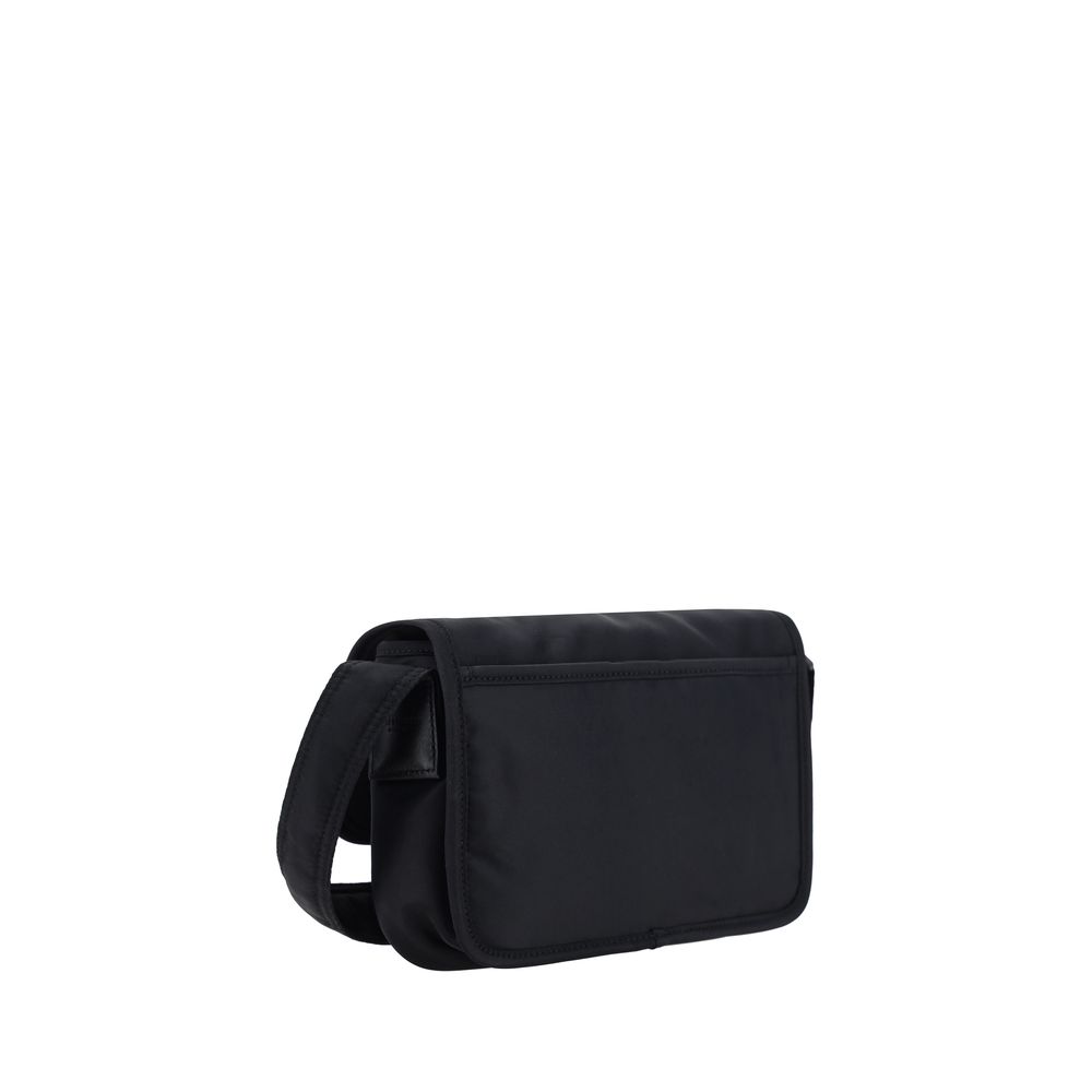 Black Synthetic Shoulder Bag with YSL Logo Plaque