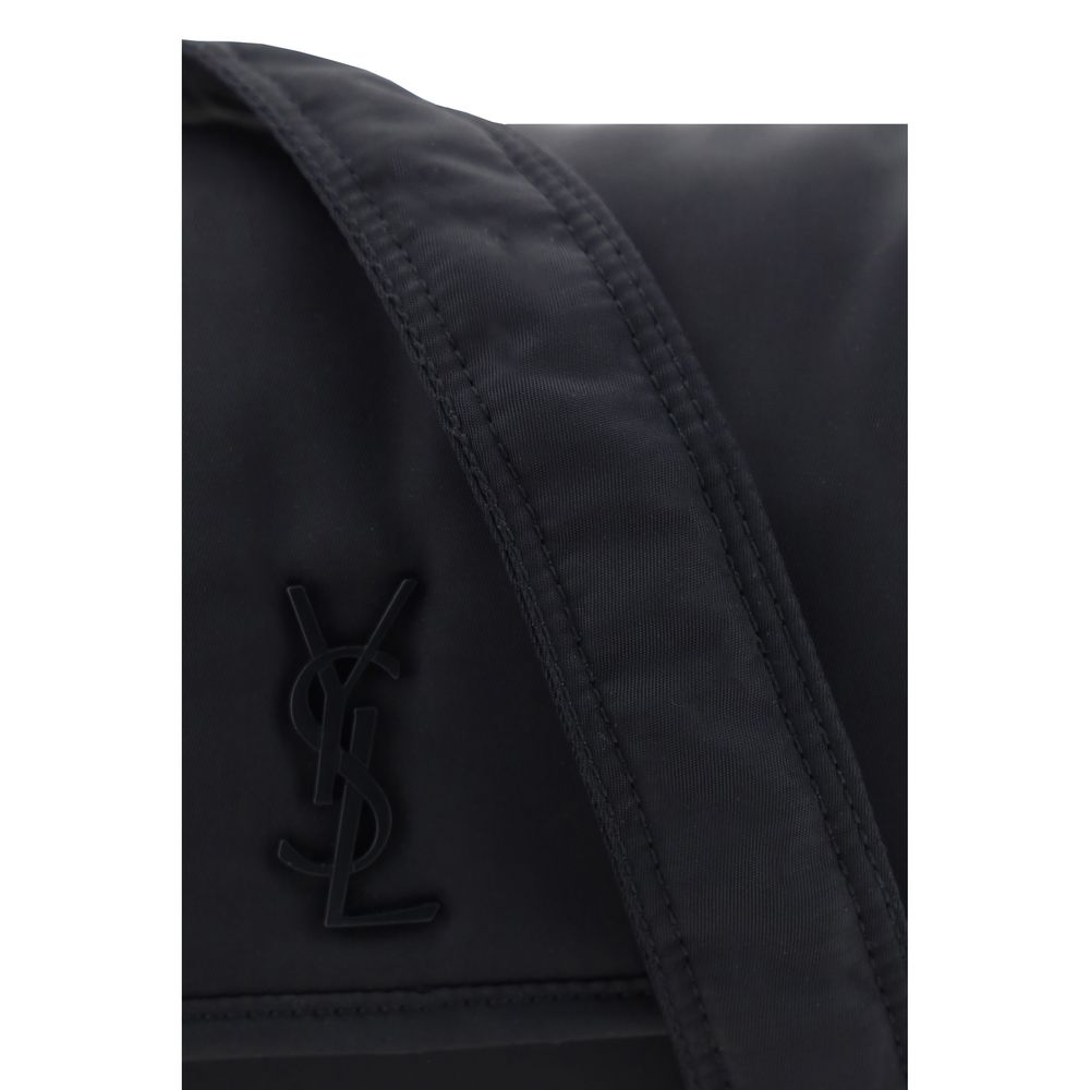 Black Synthetic Shoulder Bag with YSL Logo Plaque