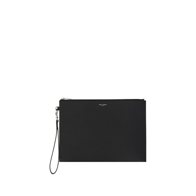 Black Calf Leather Bos Taurus Other AccessoriesCalfskin iPad Holder by Saint Laurent, zipper closure at top, iconic brand monogram on front, removable side strap, internal card slots. Season: AW25 Dimension: 29x29x0.5 Composition: 100% Calf Leather Bos Ta