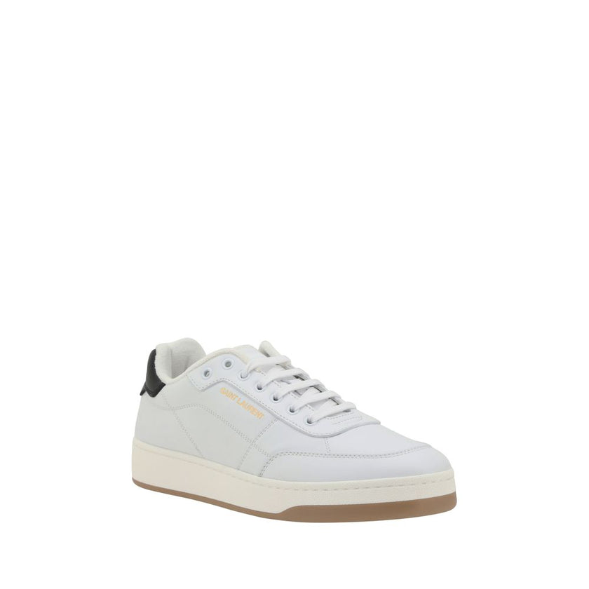 White Calf Leather Bos Taurus Low Top SneakersThe Saint Laurent SL61 leather Sneakers feature a round toe and a lace-up front fastening for a comfortable and adjustable fit. The iconic contrasting monogram is applied to the side panel and heel, adding a d