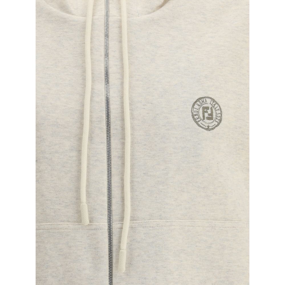 Gray Cotton SweatshirtFendi’s Hooded sweatshirt Vest combines comfort and contemporary style. Featuring a front zipper closure, it features the iconic logo printed on the front, two patch pockets and a ribbed hem that complete the functional and stylish d