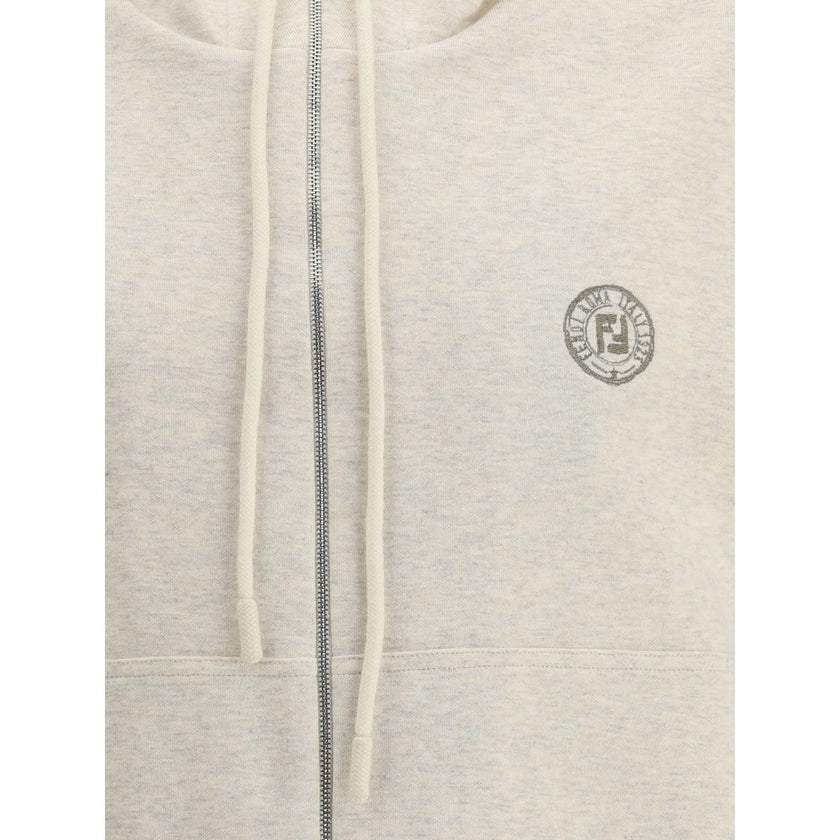 Gray Cotton SweatshirtFendi’s Hooded sweatshirt Vest combines comfort and contemporary style. Featuring a front zipper closure, it features the iconic logo printed on the front, two patch pockets and a ribbed hem that complete the functional and stylish d