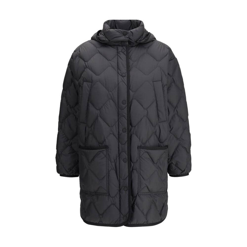 Black Polyester ClothingThe Heritage Down Jacket by Woolrich is a warm and functional garment, ideal for facing the cold weather in style. It features a front snap closure and a practical hood. The two patch pockets on the front offer convenience, while t