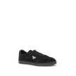 Black Calf Leather Bos Taurus Low Top SneakersPrada’s suede Sneakers combine contemporary style with everyday comfort. Featuring a flat rubber sole and round toe, they are distinguished by the iconic triangular side-applied plaque and tone-on-tone logo on