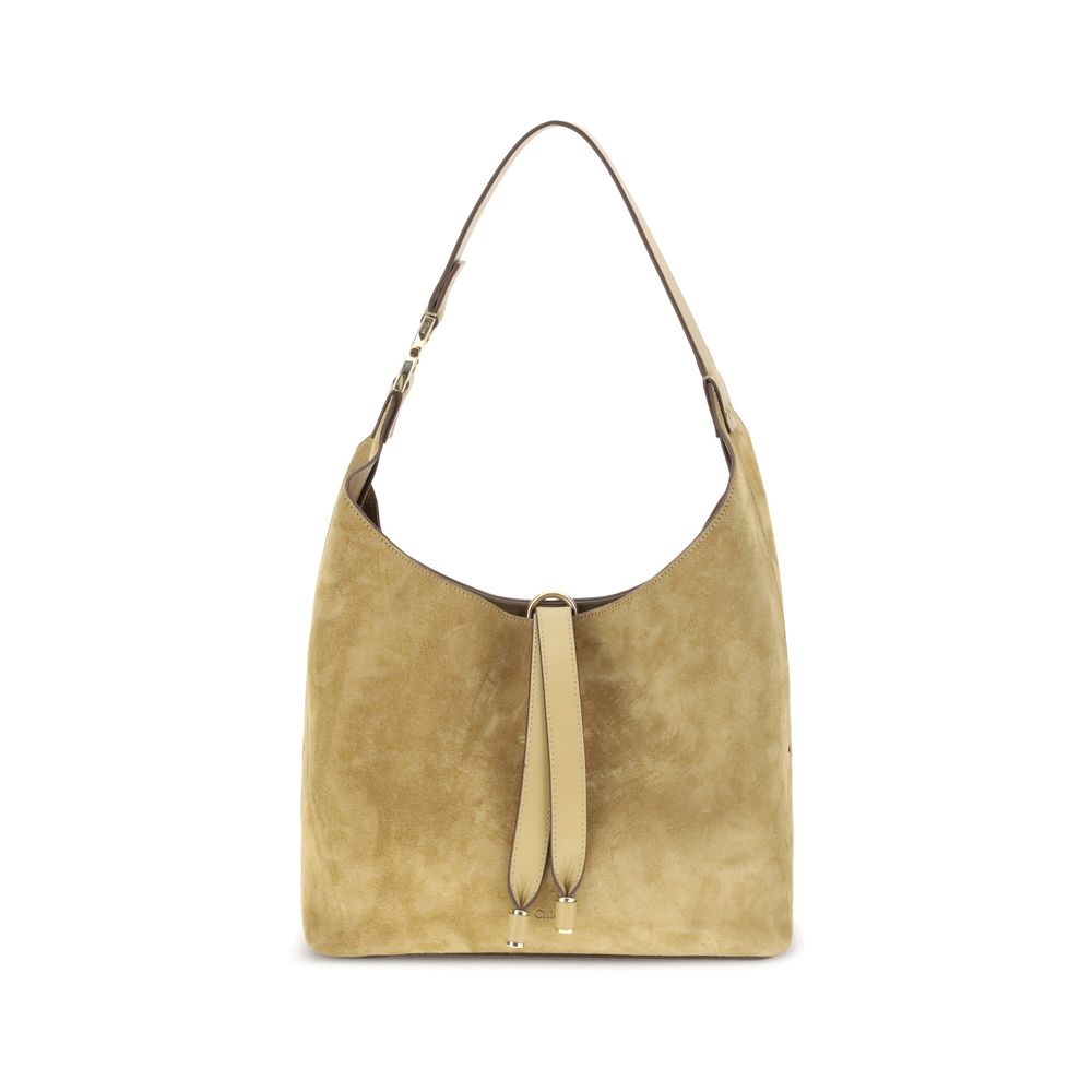 Beige Calf Leather Bos Taurus Shoulder BagChloé’s Marcie Shoulder Bag is an elegant accessory crafted from soft suede calfskin. Featuring an essential and refined design, it features an on-top handle embellished with the iconic golden metallic element. Th
