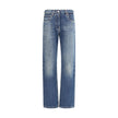 Blue Cotton Straight-Leg JeansPrada’s Straight Jeans combine classic style with distinctive details. With five-pocket styling, they feature a front zip-and-button closure, belt loops at the waist and a logo patch on the back for a touch of contemporary el