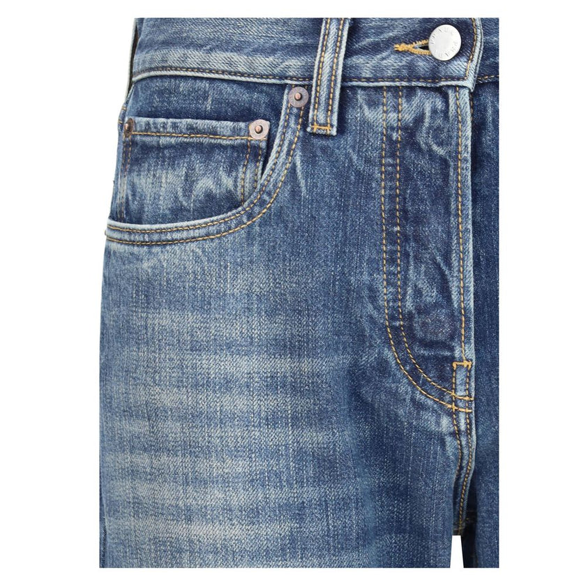 Blue Cotton Straight-Leg JeansPrada’s Straight Jeans combine classic style with distinctive details. With five-pocket styling, they feature a front zip-and-button closure, belt loops at the waist and a logo patch on the back for a touch of contemporary el
