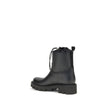 Black Rubber Lace-Up BootsMoncler’s Kickstream rubber Boots combine functionality and style with distinctive details. Featuring a round toe, they feature a tonal logo applique on the side and logo fabric inserts on the back. The drawstring closure and bac