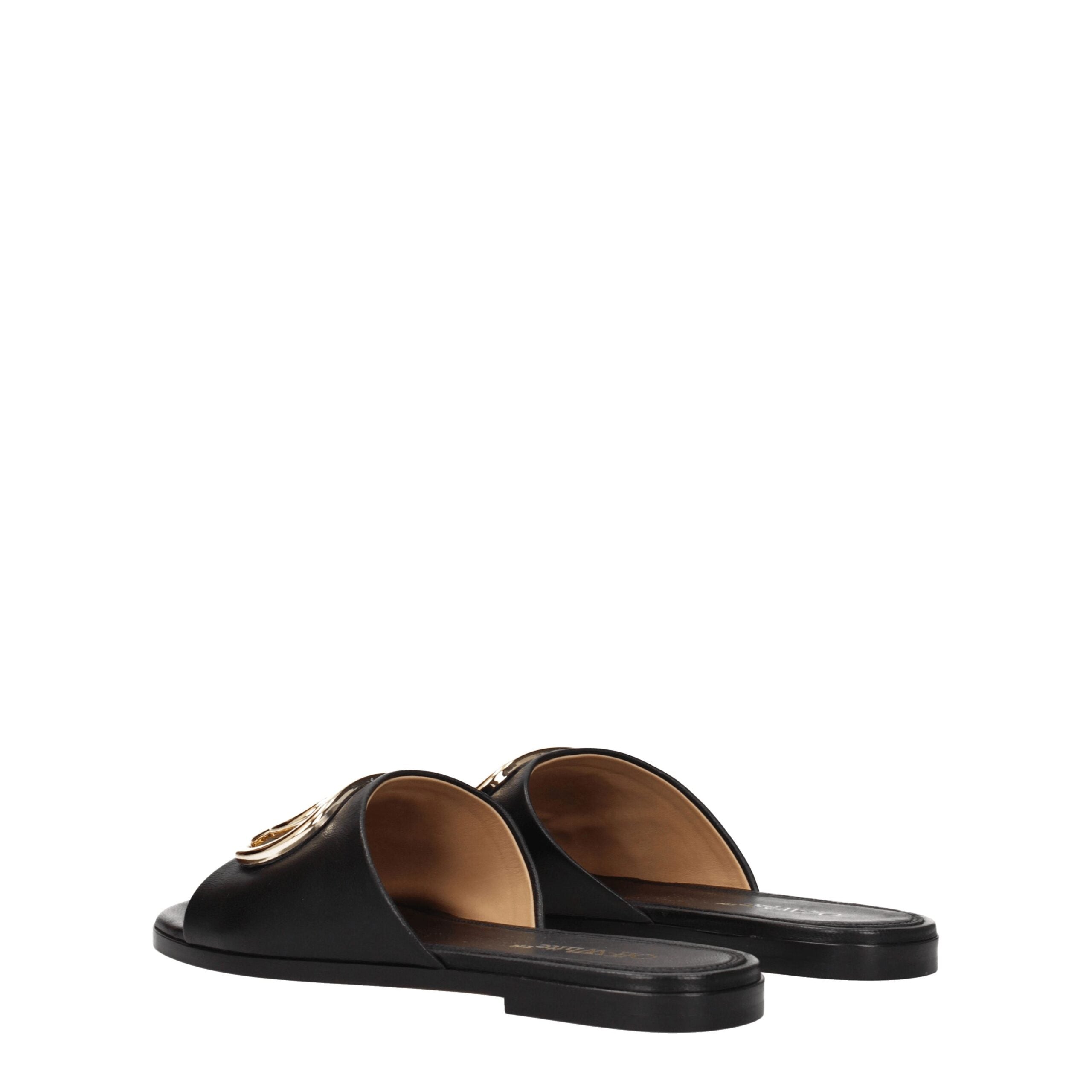 Black Leather SlippersDescription: The product with MPN OWIC015LEA0031076 and code F76758 leather in black is a slippers and clogs designed by Off-White. Additional Info: Color details: Gold Style: Casual Materials: Leather Shoe sole: Leather Shoe tip: Op