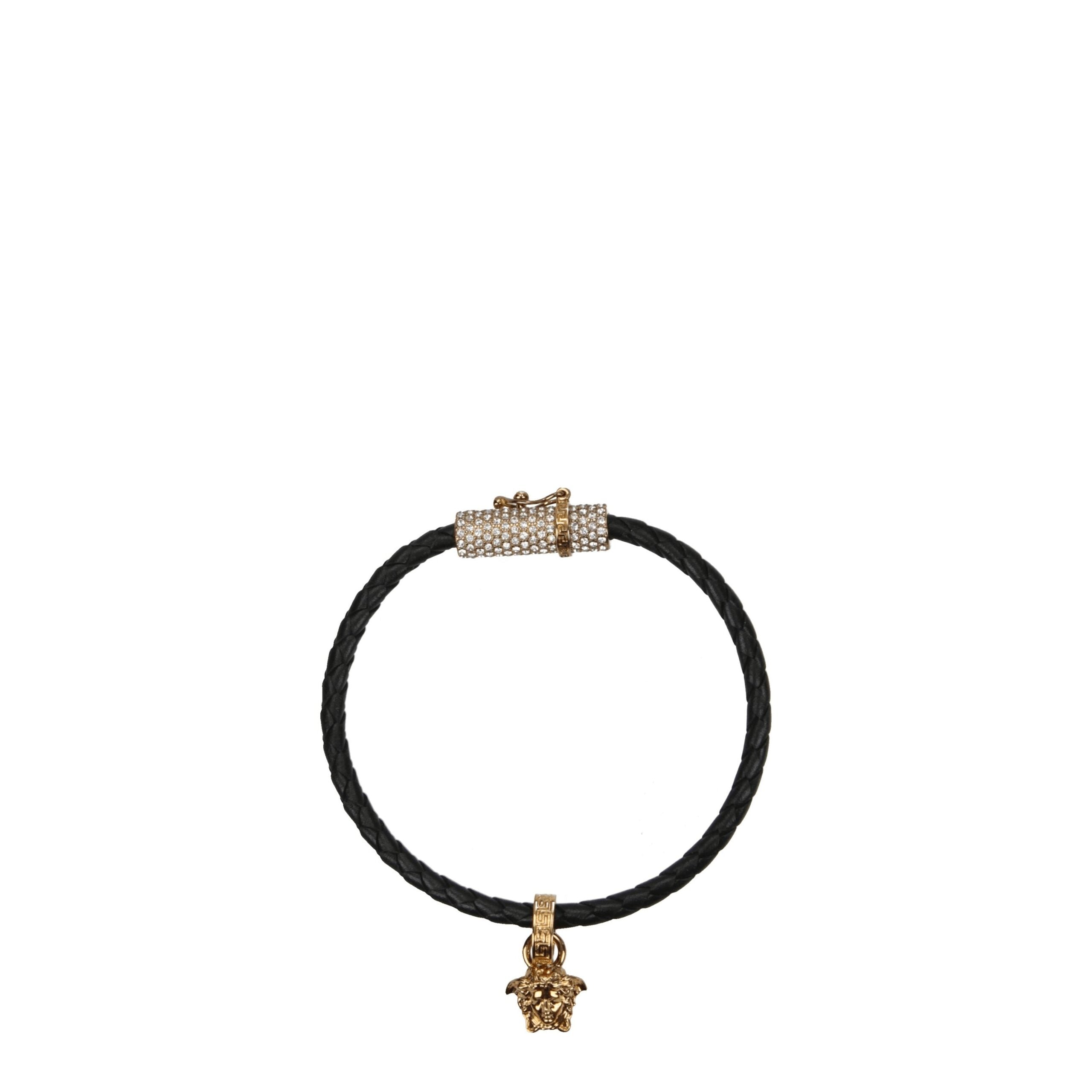 Black Leather BraceletDescription: The product with MPN 10092161A051691B130 and code F77891 leather in black is a bracelets designed by Versace. It has features like front detail, back logo. Additional Info: Style: Casual Closing type: Hook Closure Materi