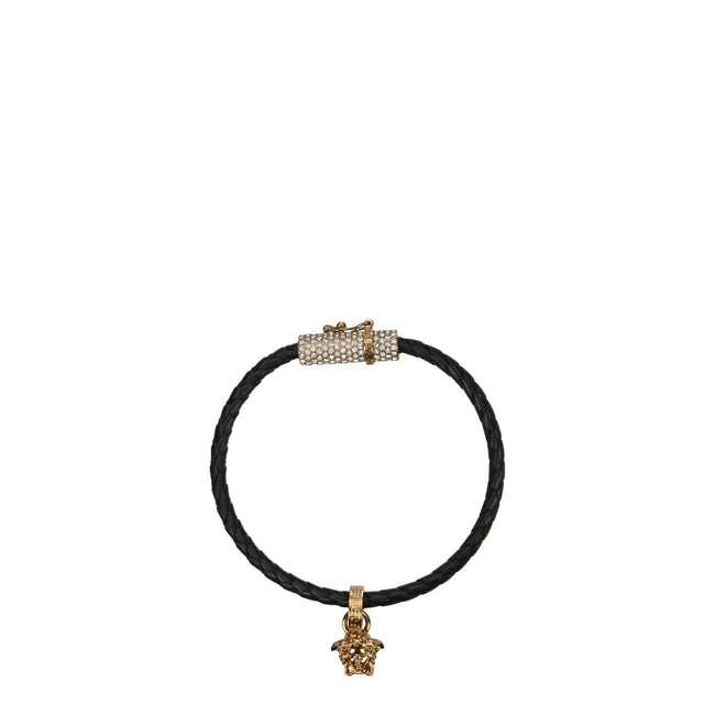 Black Leather BraceletDescription: The product with MPN 10092161A051691B130 and code F77891 leather in black is a bracelets designed by Versace. It has features like front detail, back logo. Additional Info: Style: Casual Closing type: Hook Closure Materi