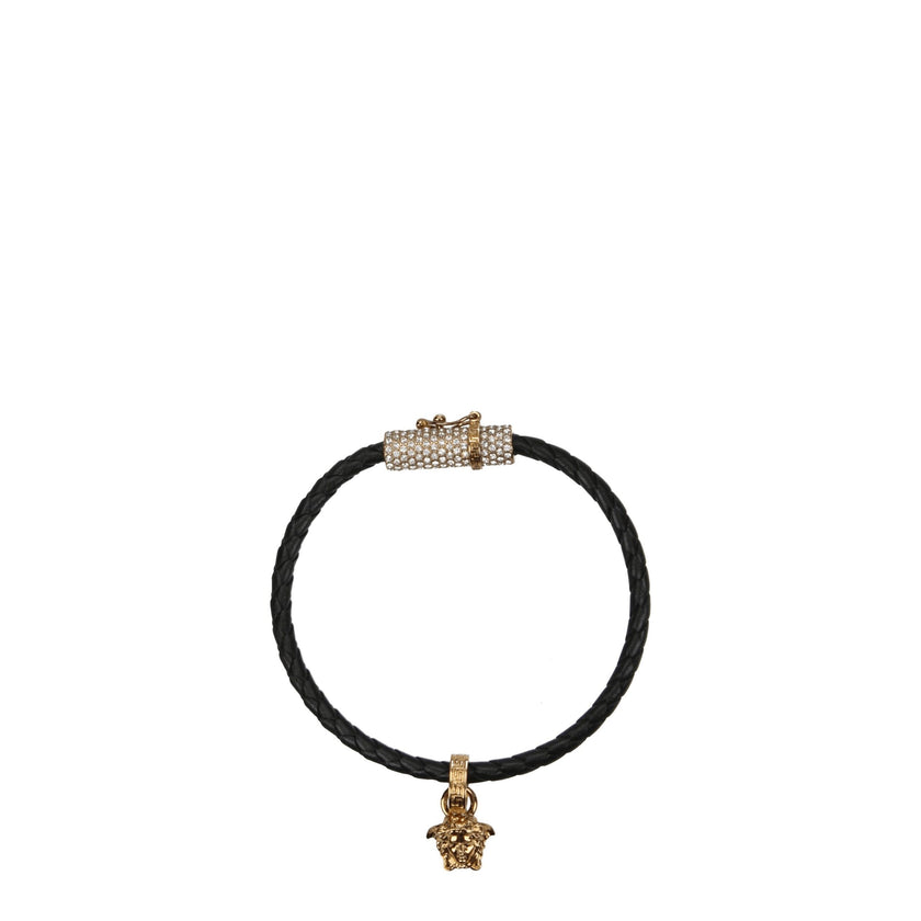 Black Leather BraceletDescription: The product with MPN 10092161A051691B130 and code F77891 leather in black is a bracelets designed by Versace. It has features like front detail, back logo. Additional Info: Style: Casual Closing type: Hook Closure Materi