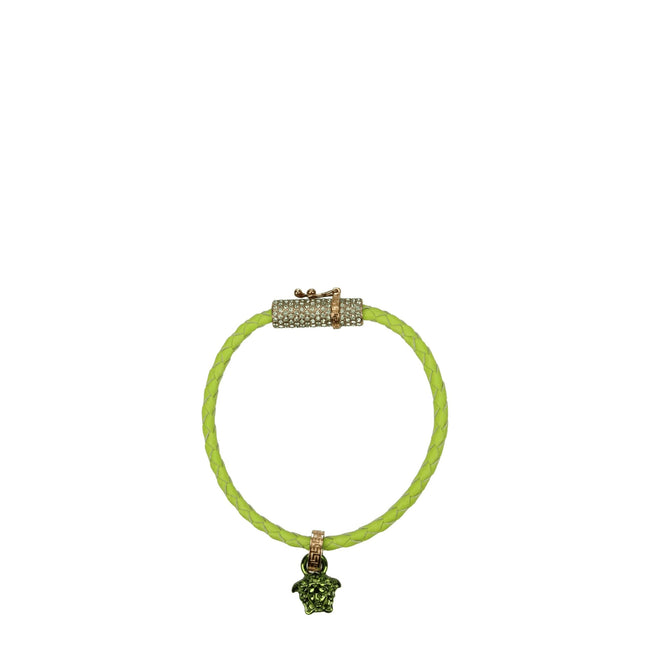 Green Leather BraceletDescription: The product with MPN 10092161A051691GF1V and code F77891 leather in green is a bracelets designed by Versace. It has features like front detail, back logo. Additional Info: Style: Casual Closing type: Hook Closure Materi