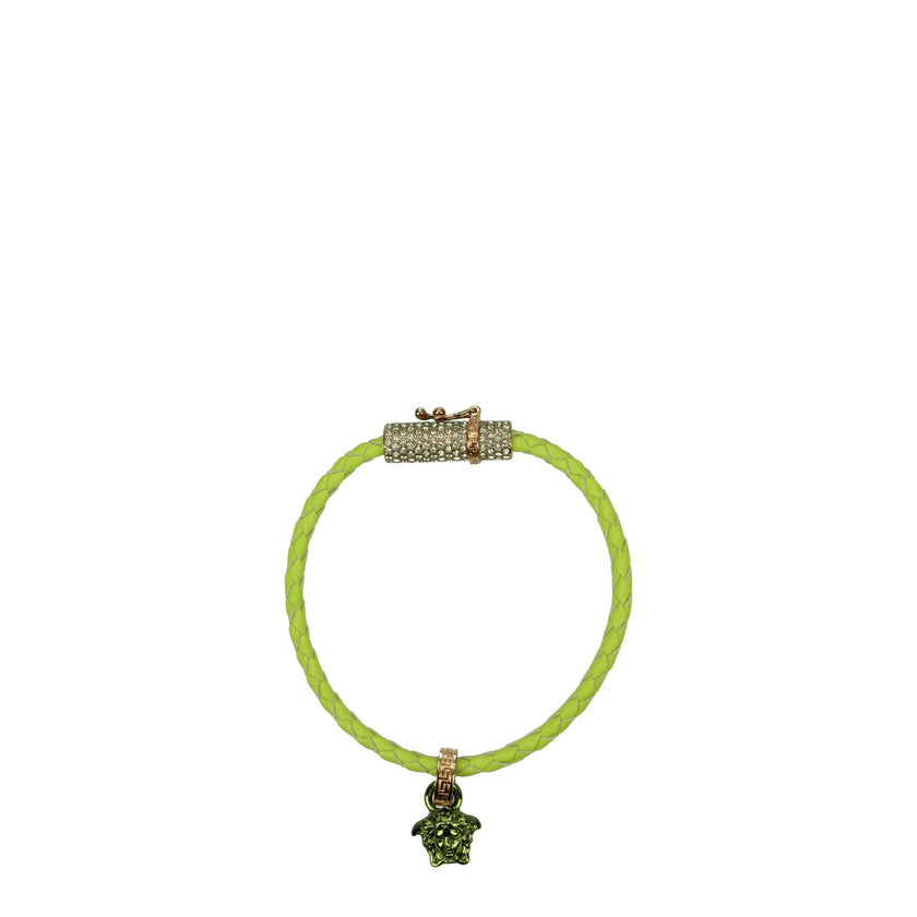 Green Leather BraceletDescription: The product with MPN 10092161A051691GF1V and code F77891 leather in green is a bracelets designed by Versace. It has features like front detail, back logo. Additional Info: Style: Casual Closing type: Hook Closure Materi