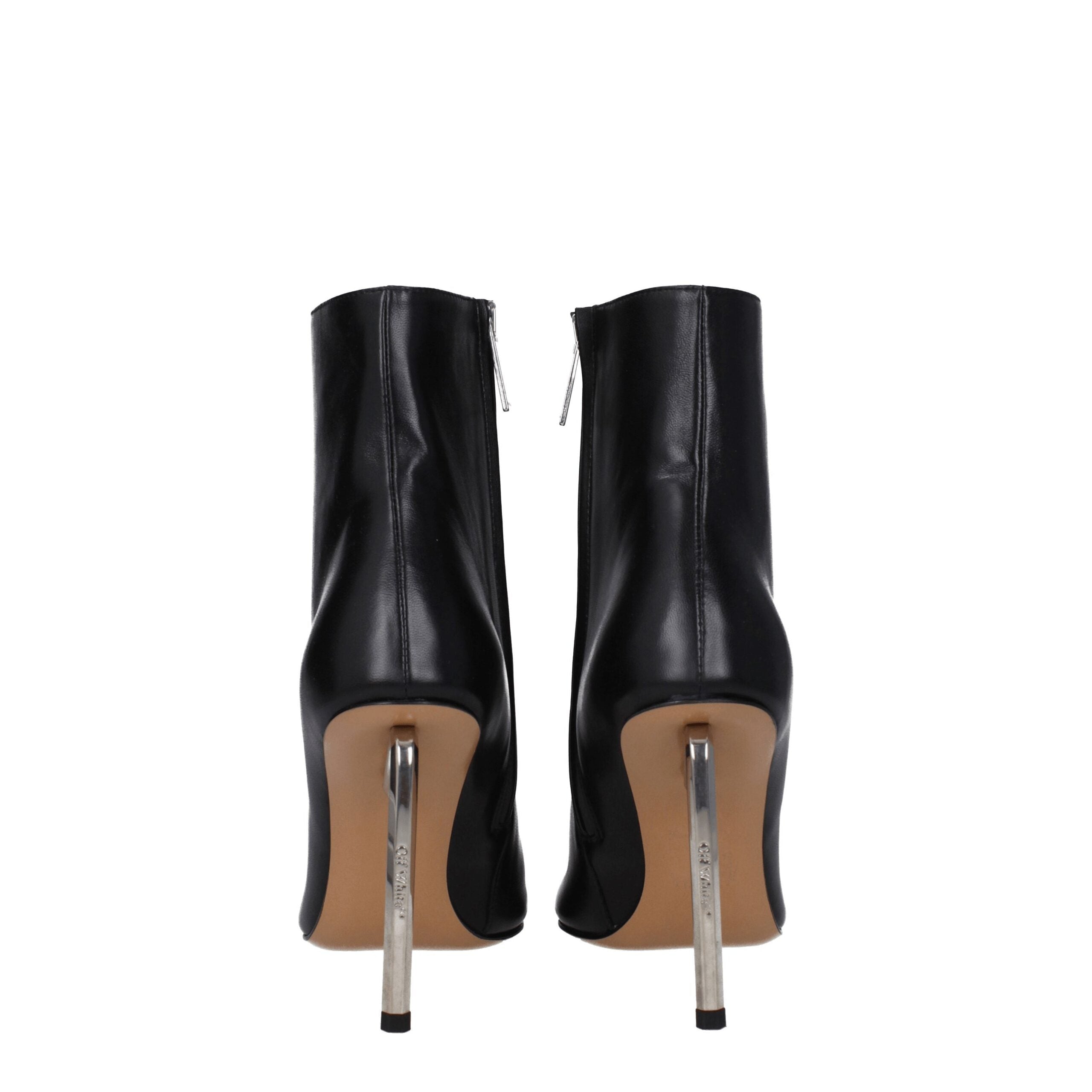Black Leather Ankle Boots with Silver Logo Detail