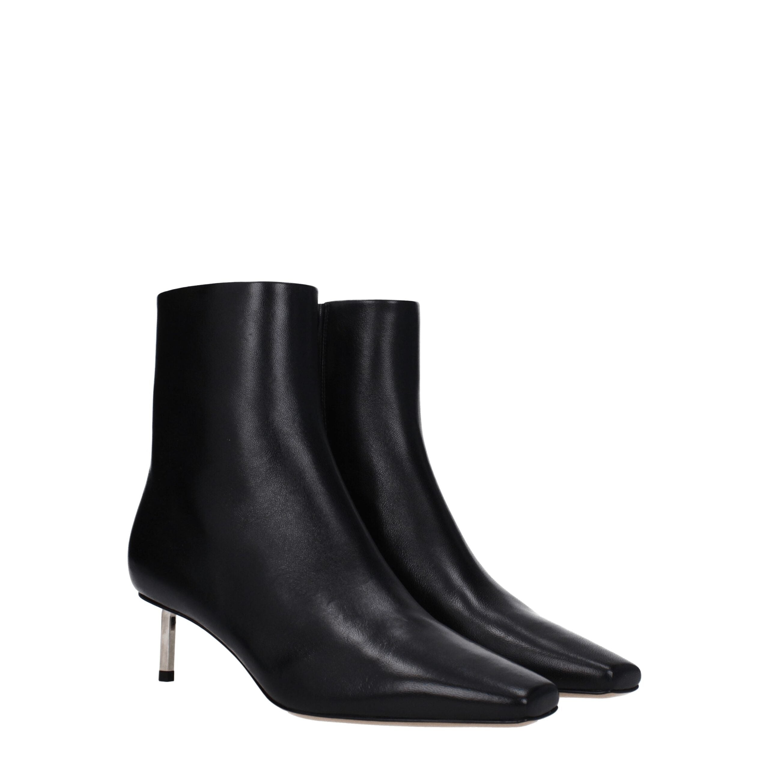 Schwarze Leder Stiefeletten mit Reißverschluss und mittelhohem Absatz