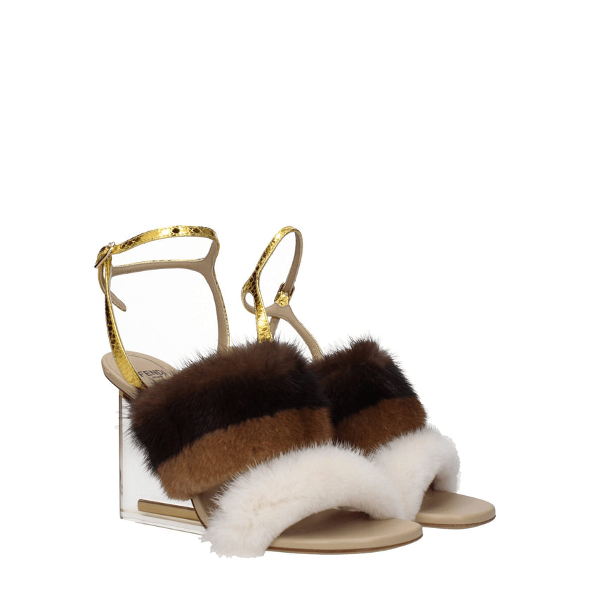 Brown Mink Strap-On SandalsDescription: The product with MPN 8X8275AI11F1H00 and code F79324 mink in brown is a sandals designed by Fendi. It has features like vintage effect, side logo. Additional Info: Style: Casual Closing type: Buckle Closure Material