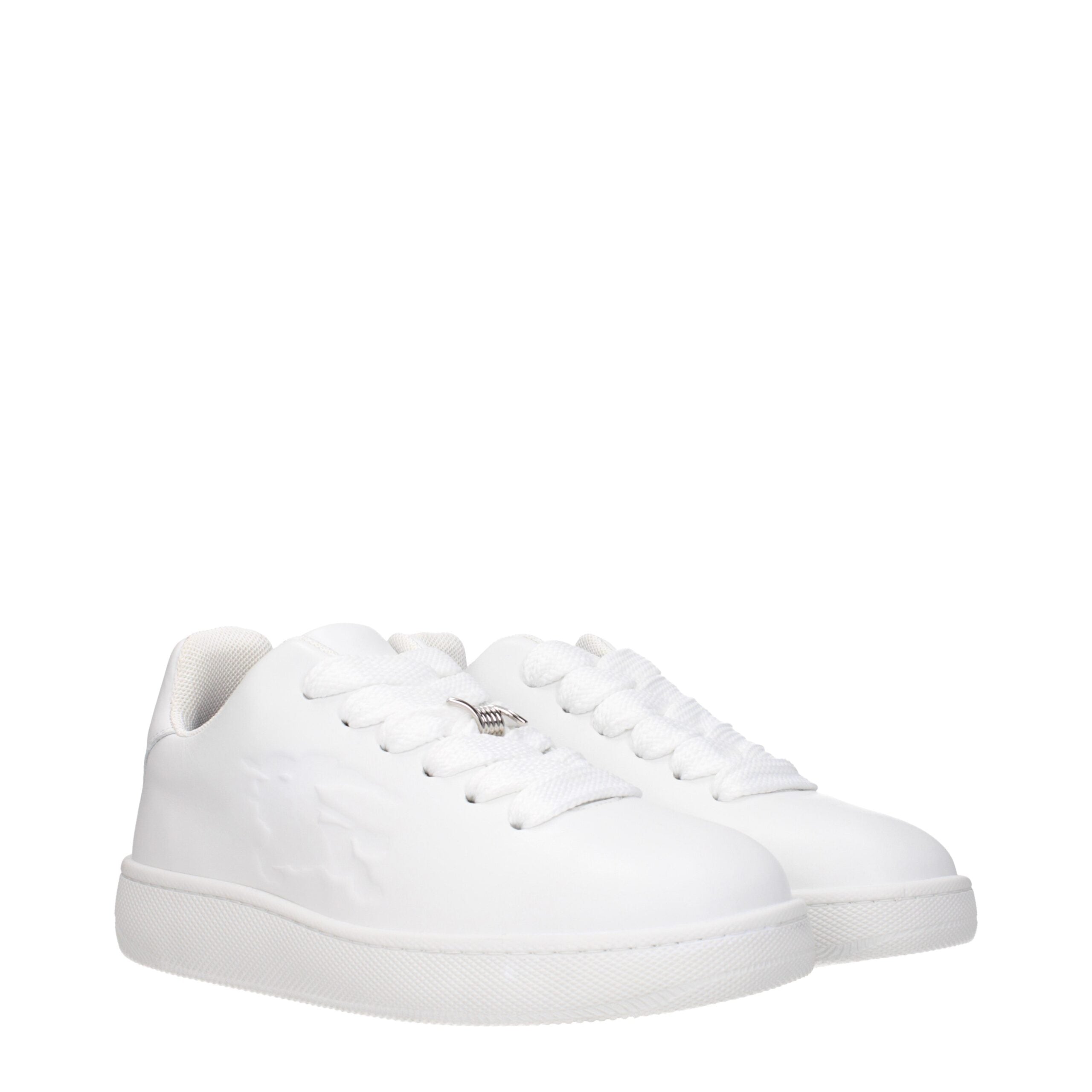 White Leather Low Top SneakersDescription: The product with MPN 8083326 and code F80773 leather in white is a sneakers designed by Burberry. It has features like side detail. Additional Info: Style: Sporty Glam Closing type: Lace up Closure Shoe sole: Rub