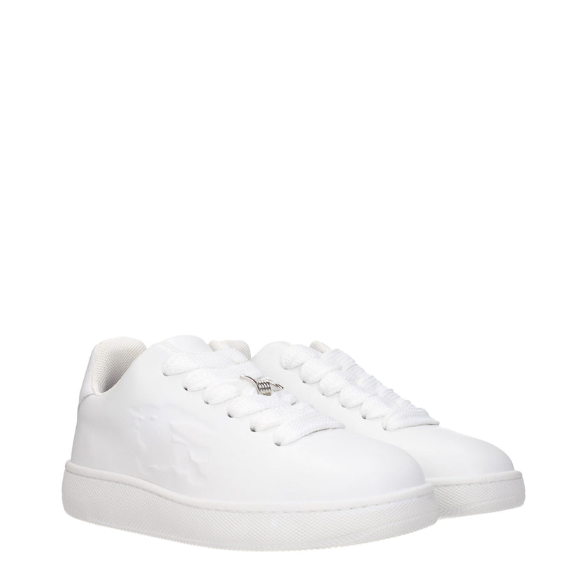 White Leather Low Top SneakersDescription: The product with MPN 8083326 and code F80773 leather in white is a sneakers designed by Burberry. It has features like side detail. Additional Info: Style: Sporty Glam Closing type: Lace up Closure Shoe sole: Rub