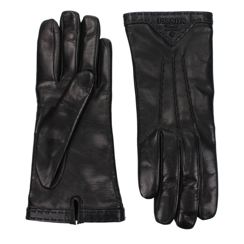 Black Leather GlovesDescription: The product with MPN 1GG46C038F0ES9 and code F81540 leather in black is a gloves designed by Prada. It has features like side logo. Additional Info: Style: Stylish Materials: Leather Composition: 100% leather MPN: 1GG46C03