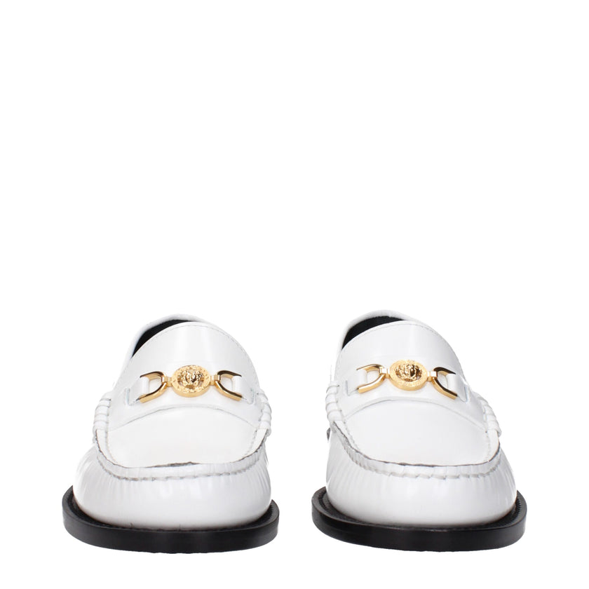 White Leather Slip-On LoafersDescription: The product with MPN 10121231A087731W00V and code F82515 leather in white is a loafers designed by Versace. It has features like front detail, front logo.White Leather Slip-On Loafers${tagsVersaceAulae White Leath
