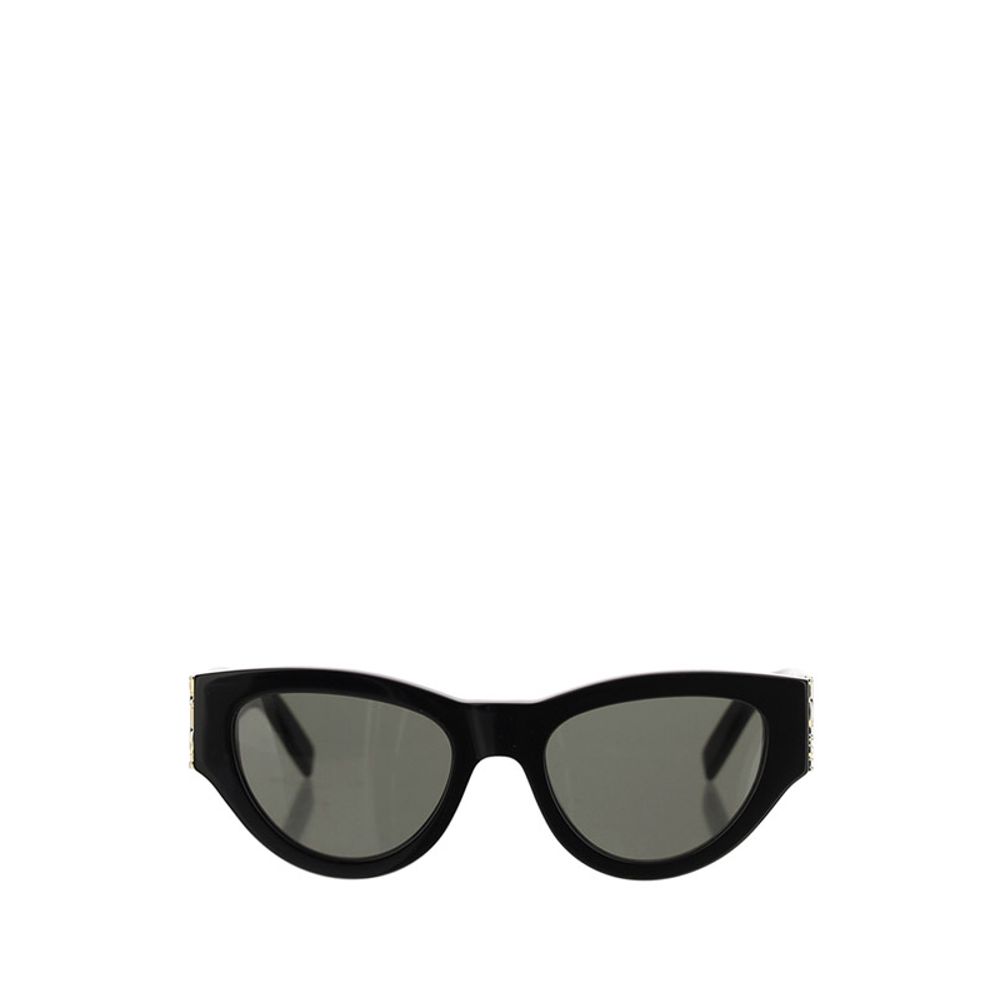 Black Acetate SunglassesThe Saint Laurent Cat-Eye Sunglasses are an elegant and bold accessory that combines a touch of vintage glamour with a contemporary style. The cat-eye shape, with its thin lines and raised sides, gives a feminine and sophisticated