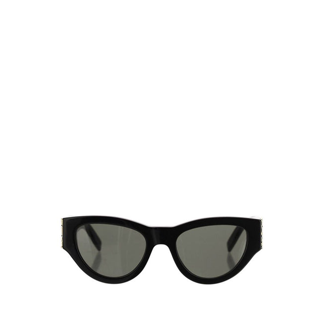 Black Acetate SunglassesThe Saint Laurent Cat-Eye Sunglasses are an elegant and bold accessory that combines a touch of vintage glamour with a contemporary style. The cat-eye shape, with its thin lines and raised sides, gives a feminine and sophisticated