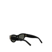 Black Acetate SunglassesThe Saint Laurent Cat-Eye Sunglasses are an elegant and bold accessory that combines a touch of vintage glamour with a contemporary style. The cat-eye shape, with its thin lines and raised sides, gives a feminine and sophisticated