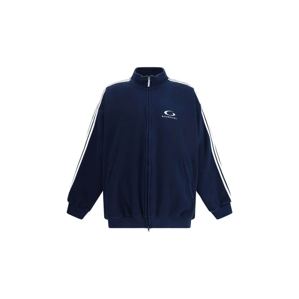 Blue Polyester BomberBalenciaga’s Loop Sports Icon zip Jacket by Balenciaga, made of fleece terry, combines comfort and sporty character. Featuring a double-slider zipper closure, it has long sleeves, two zipper pockets and gathered trim at the cuffs and