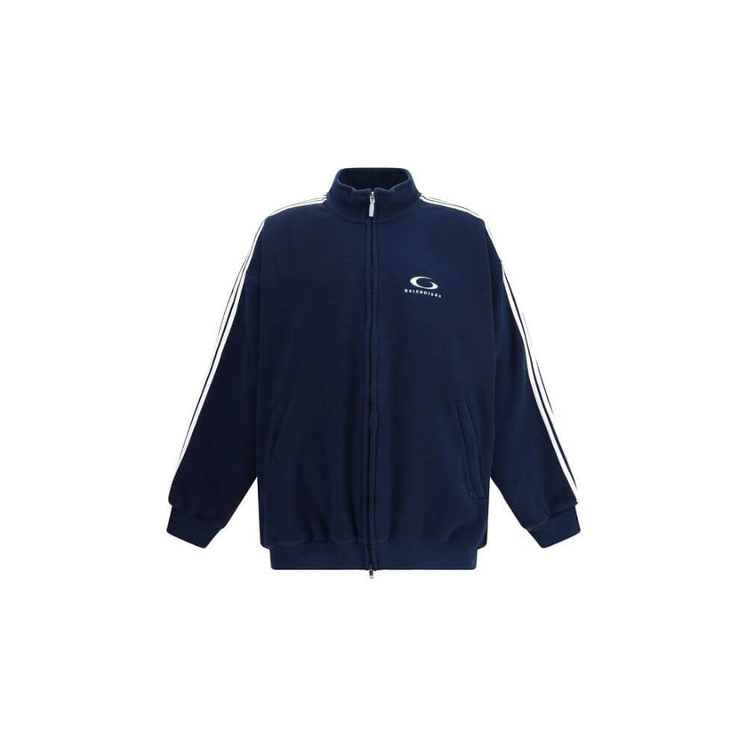 Blue Polyester BomberBalenciaga’s Loop Sports Icon zip Jacket by Balenciaga, made of fleece terry, combines comfort and sporty character. Featuring a double-slider zipper closure, it has long sleeves, two zipper pockets and gathered trim at the cuffs and