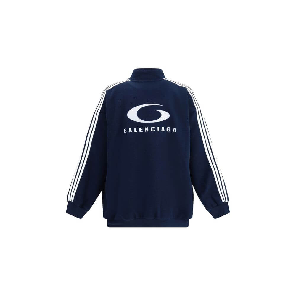 Blue Polyester BomberBalenciaga’s Loop Sports Icon zip Jacket by Balenciaga, made of fleece terry, combines comfort and sporty character. Featuring a double-slider zipper closure, it has long sleeves, two zipper pockets and gathered trim at the cuffs and
