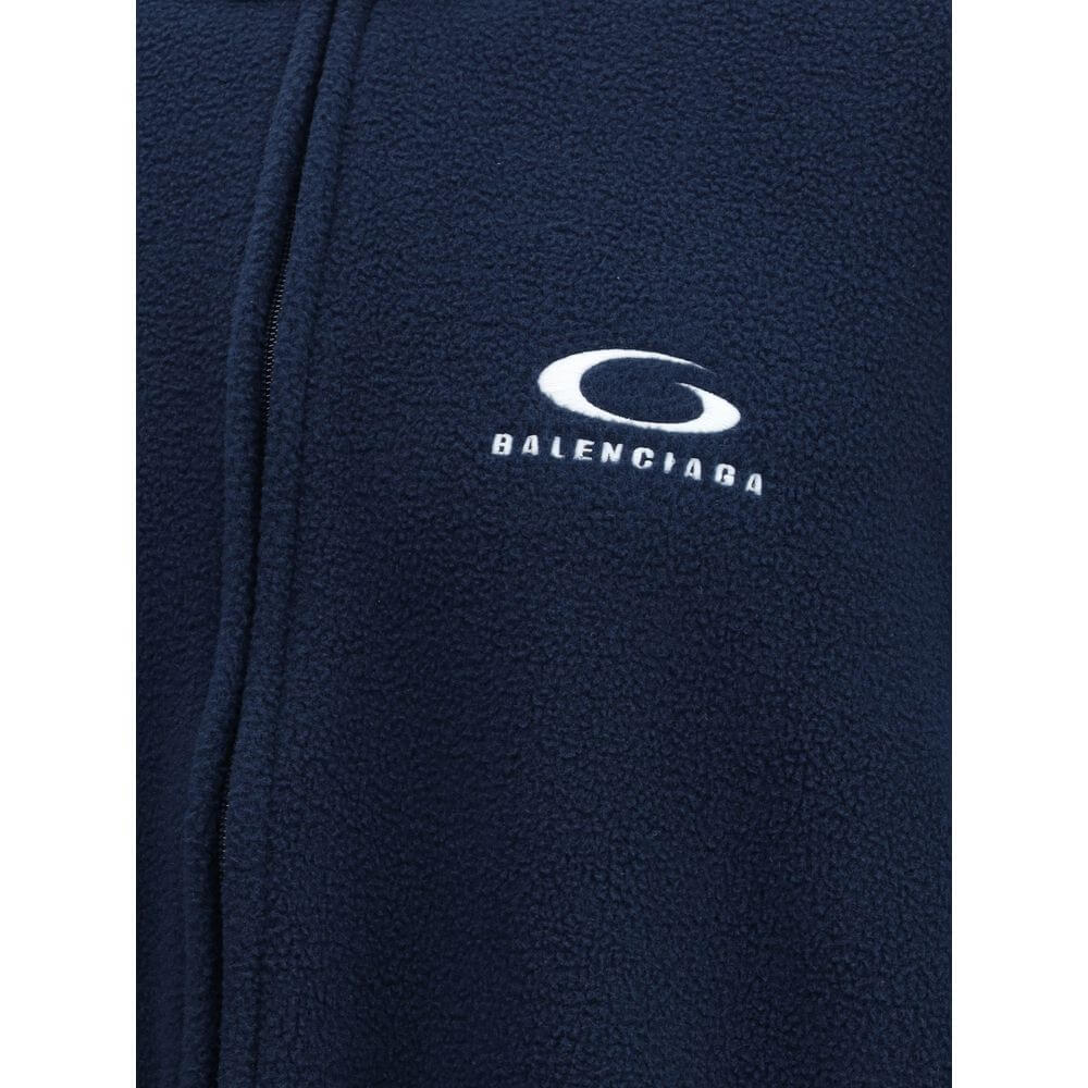 Blue Polyester BomberBalenciaga’s Loop Sports Icon zip Jacket by Balenciaga, made of fleece terry, combines comfort and sporty character. Featuring a double-slider zipper closure, it has long sleeves, two zipper pockets and gathered trim at the cuffs and