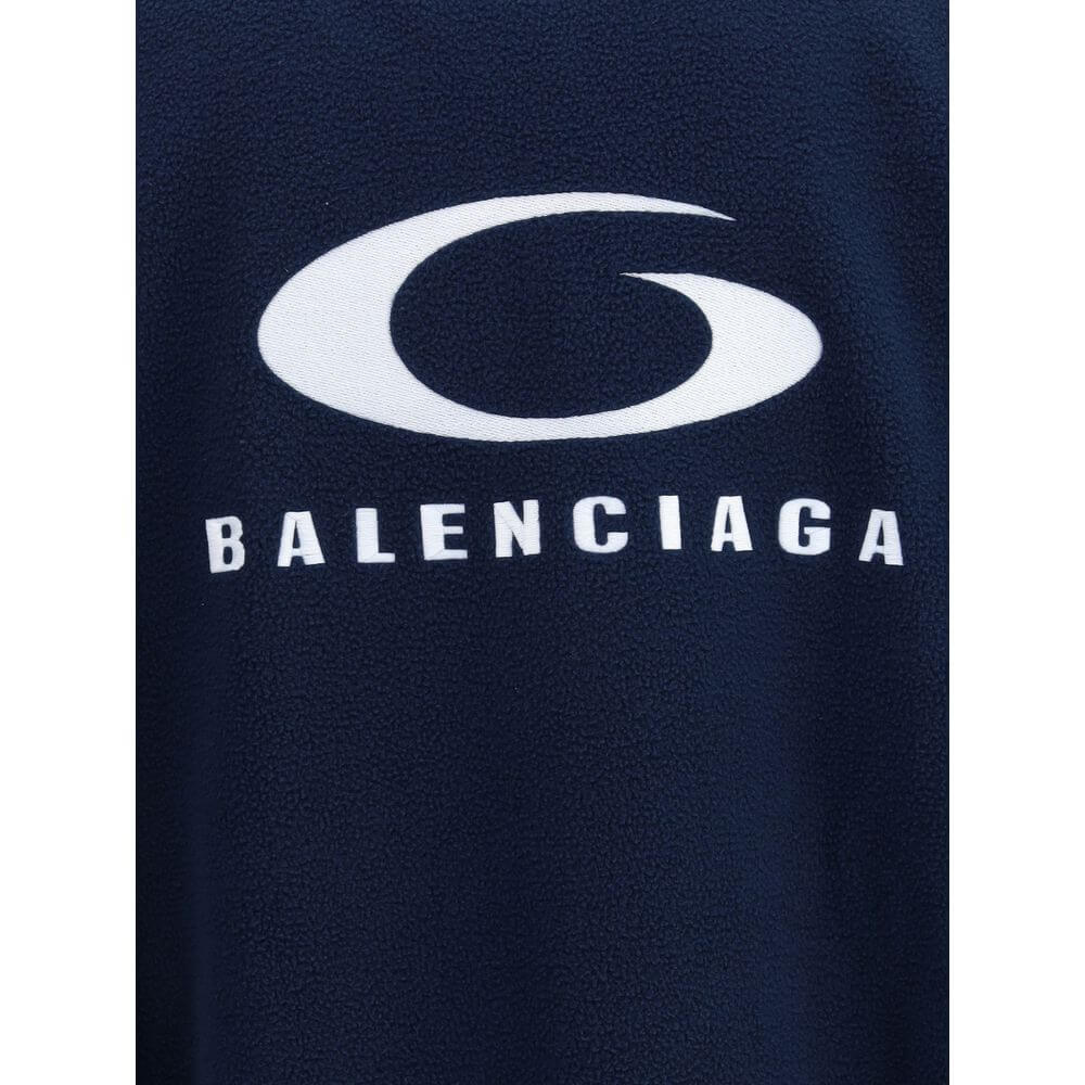 Blue Polyester BomberBalenciaga’s Loop Sports Icon zip Jacket by Balenciaga, made of fleece terry, combines comfort and sporty character. Featuring a double-slider zipper closure, it has long sleeves, two zipper pockets and gathered trim at the cuffs and