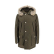 Green Cotton ParkaParka Arctic Jacket by Woolrich Woolen, front closure with invisible zip and cista buttons, two side patch pockets with flap for closure, two welt pockets on the front, patch with iconic brand signature applied on the neckline, elastic r