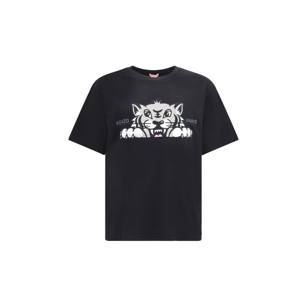 Black Cotton T-ShirtCotton Happy Tiger T-Shirt by Kenzo features a ribbed crew neck for lasting comfort. The garment features a bold tiger print on both the front and back, the brand’s iconic symbol, accompanied by the iconic contrasting monogram on the f