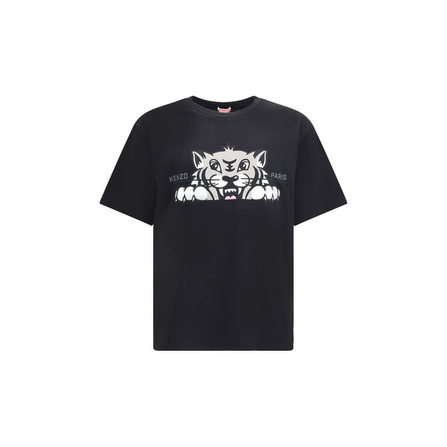 Black Cotton T-ShirtCotton Happy Tiger T-Shirt by Kenzo features a ribbed crew neck for lasting comfort. The garment features a bold tiger print on both the front and back, the brand’s iconic symbol, accompanied by the iconic contrasting monogram on the f