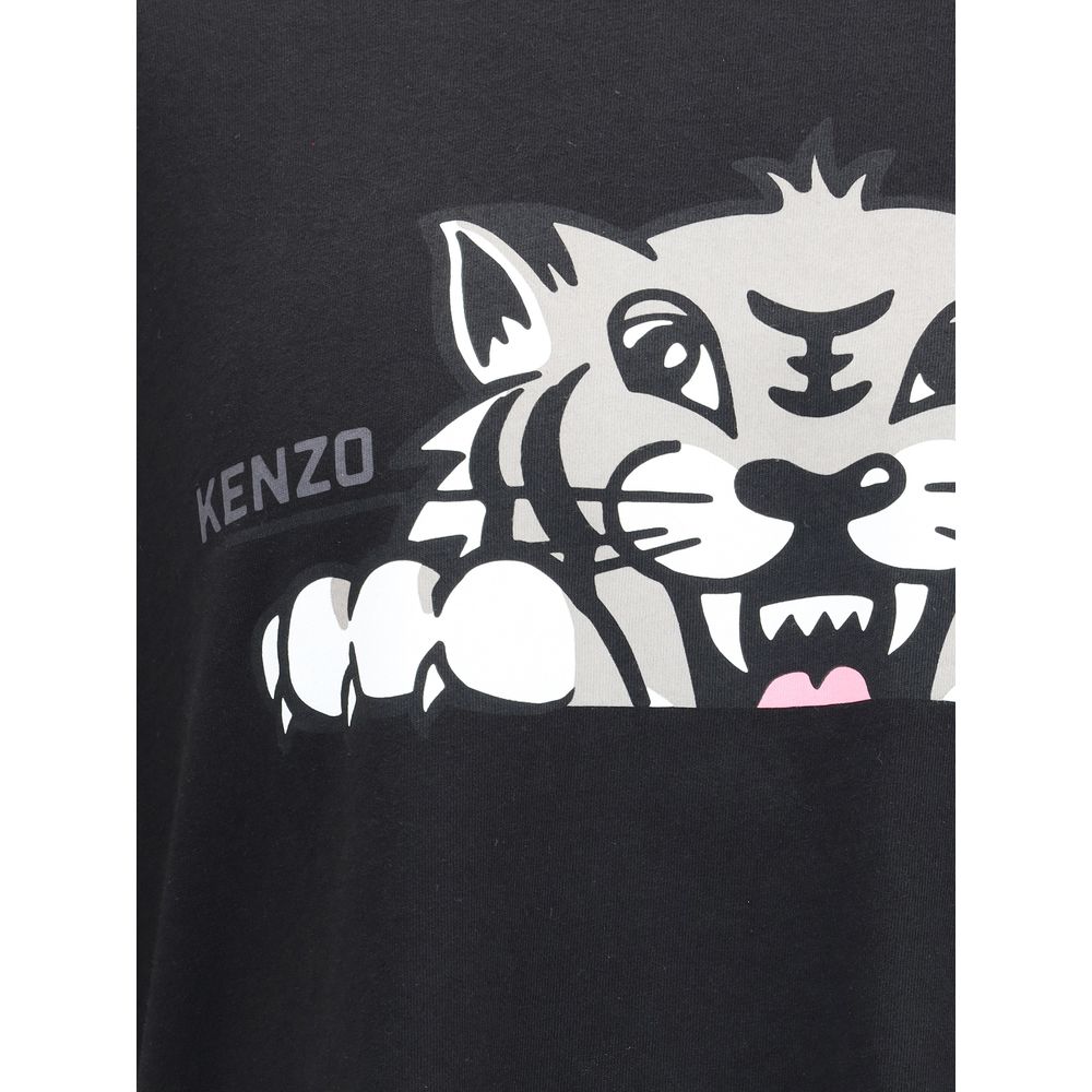 Black Cotton T-ShirtCotton Happy Tiger T-Shirt by Kenzo features a ribbed crew neck for lasting comfort. The garment features a bold tiger print on both the front and back, the brand’s iconic symbol, accompanied by the iconic contrasting monogram on the f
