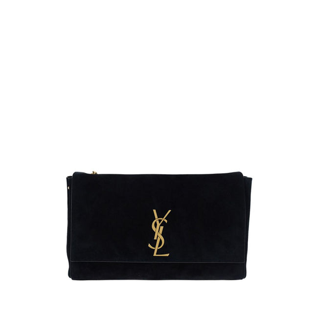 Black Calf Leather Bos Taurus Shoulder BagThe Kate Suede leather Shoulder Bag by Saint Laurent combines elegance and modernity. Featuring a front magnetic closure, it features an embossed plaque with the brand’s iconic monogram on the front. The sliding c