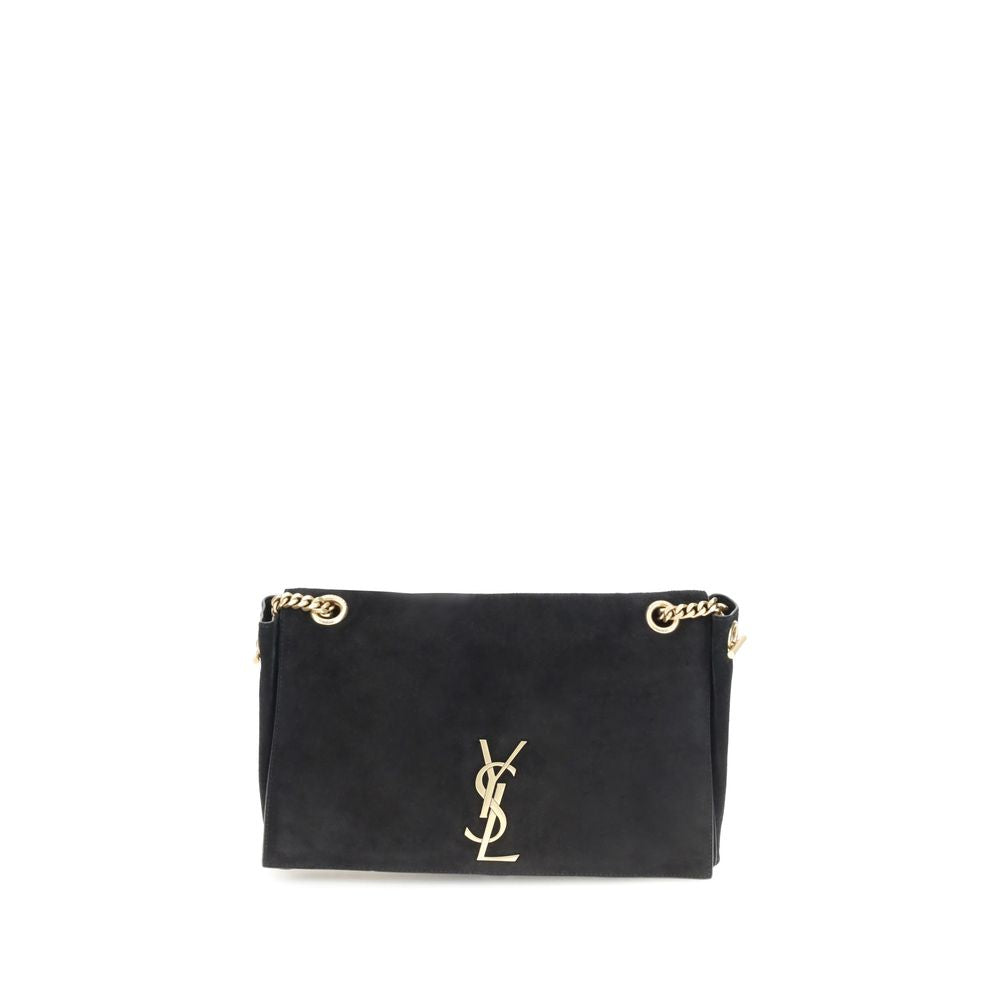 Black Calf Leather Bos Taurus Shoulder BagThe Kate Suede leather Shoulder Bag by Saint Laurent combines elegance and modernity. Featuring a front magnetic closure, it features an embossed plaque with the brand’s iconic monogram on the front. The sliding c