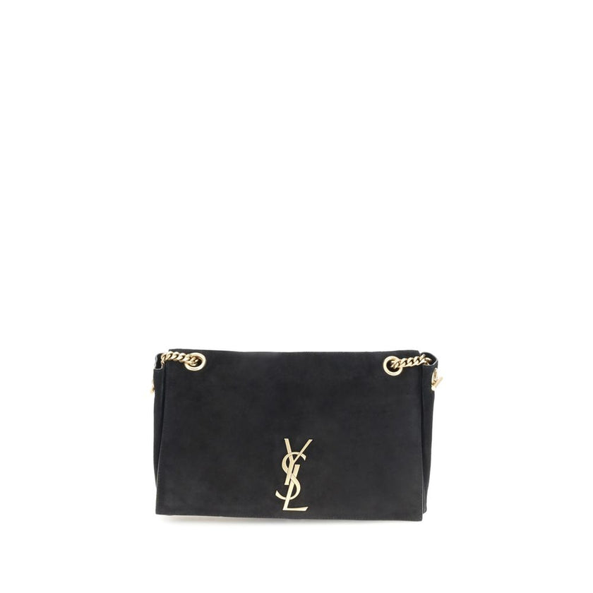 Black Calf Leather Bos Taurus Shoulder BagThe Kate Suede leather Shoulder Bag by Saint Laurent combines elegance and modernity. Featuring a front magnetic closure, it features an embossed plaque with the brand’s iconic monogram on the front. The sliding c