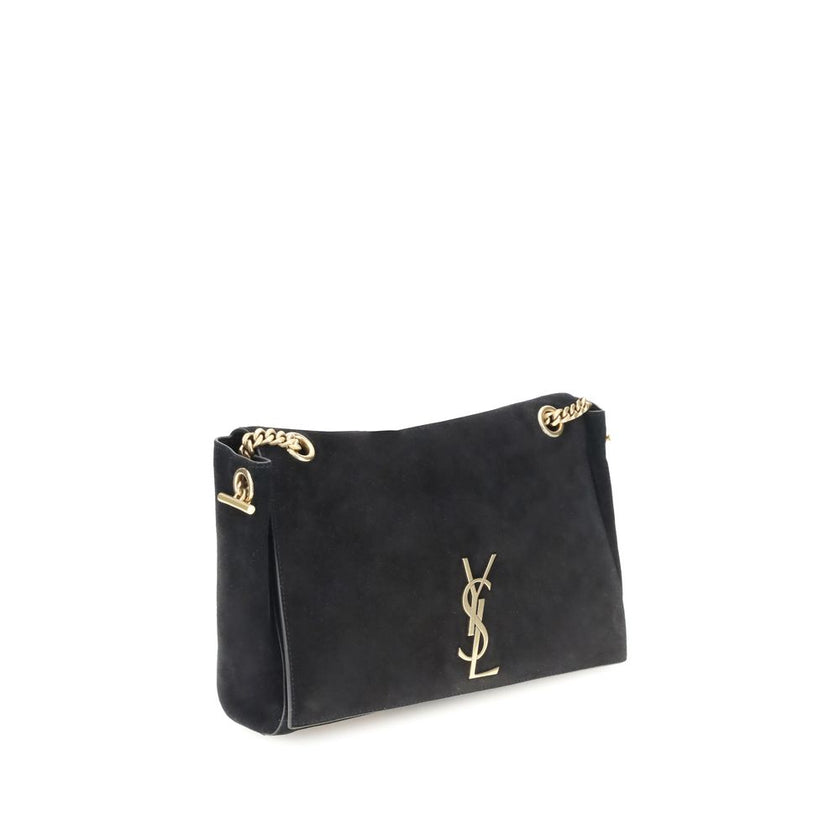 Black Calf Leather Bos Taurus Shoulder BagThe Kate Suede leather Shoulder Bag by Saint Laurent combines elegance and modernity. Featuring a front magnetic closure, it features an embossed plaque with the brand’s iconic monogram on the front. The sliding c
