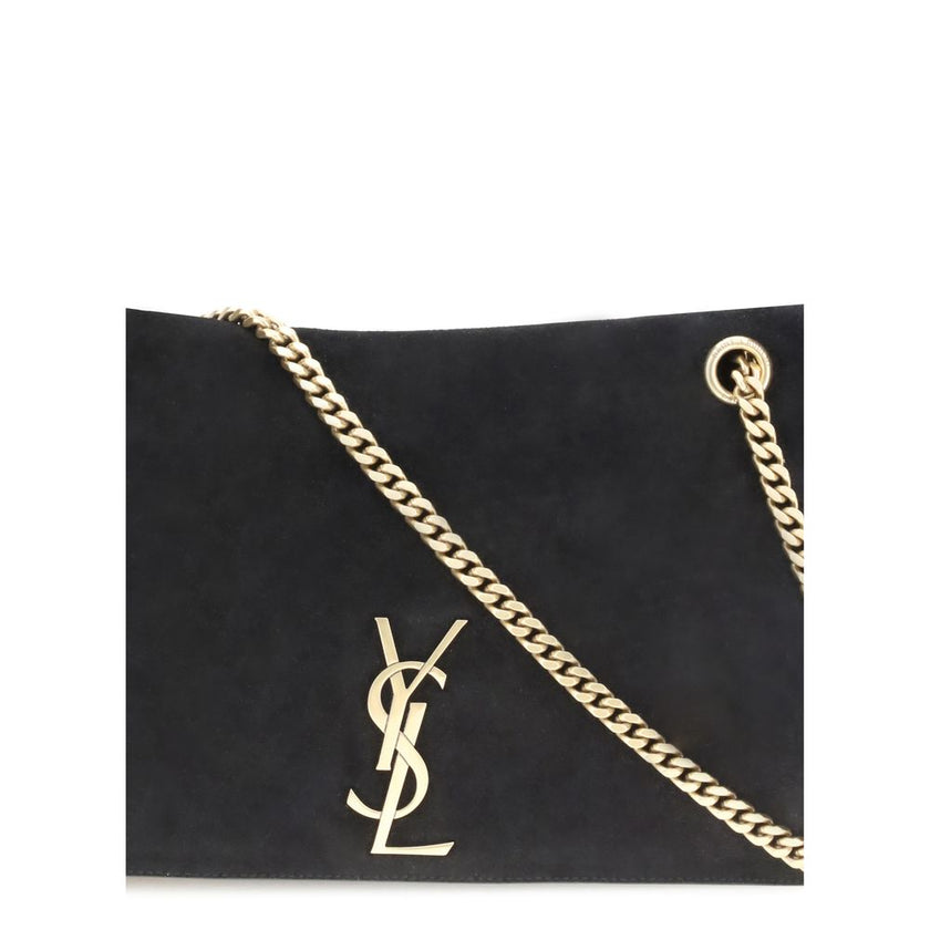 Black Calf Leather Bos Taurus Shoulder BagThe Kate Suede leather Shoulder Bag by Saint Laurent combines elegance and modernity. Featuring a front magnetic closure, it features an embossed plaque with the brand’s iconic monogram on the front. The sliding c