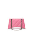 Pink Leather Shoulder BagBalenciaga Crush Shoulder Bag with Silver Chain. Matelassé style, curved design, covered snap closure, silver metal B logo, two internal compartments with zip pocket, double chain. Composition: 100% Leather Brand SKU: 716351210J05