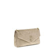 Beige Calf Leather Bos Taurus Shoulder BagThe Saint Laurent large Calypso Shoulder Bag is an elegant and refined accessory, perfect for those seeking a mix of style and functionality. Made with a grosgrain lining, this bag is distinguished by its golden c