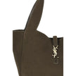 Green Calf Leather Bos Taurus Shoulder BagThe Le 5 à 7 Bea Tote Bag by Saint Laurent, made of suede leather, is an elegant versatile accessory with a refined design. The closure features a strap with a Cassandre logo plaque and a snap button, giving it a
