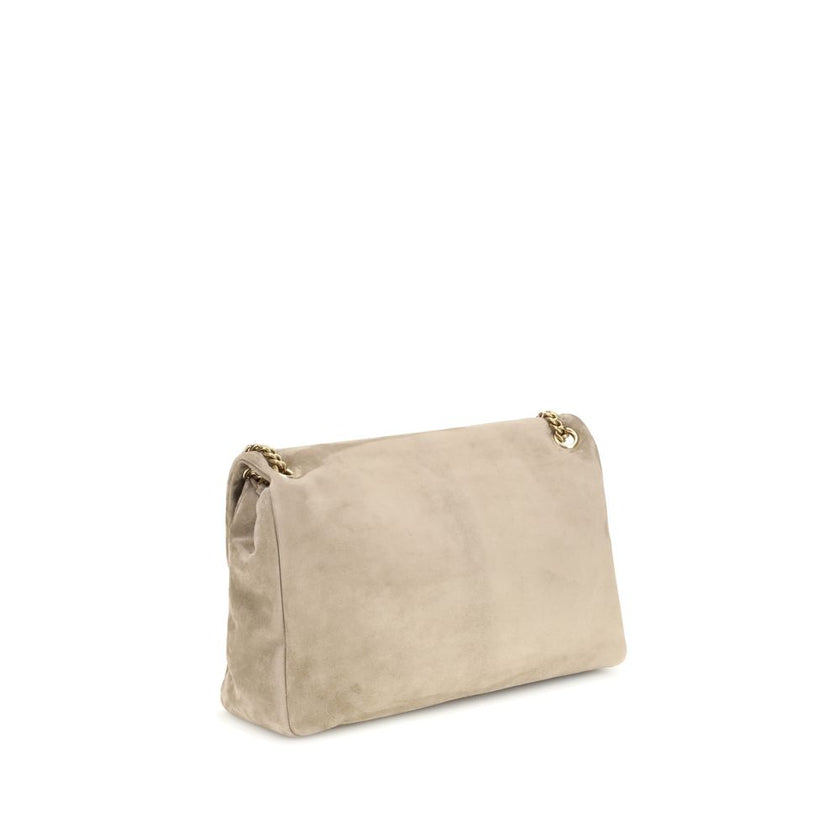 Beige Calf Leather Bos Taurus Shoulder BagThe Saint Laurent large Calypso Shoulder Bag is an elegant and refined accessory, perfect for those seeking a mix of style and functionality. Made with a grosgrain lining, this bag is distinguished by its golden c