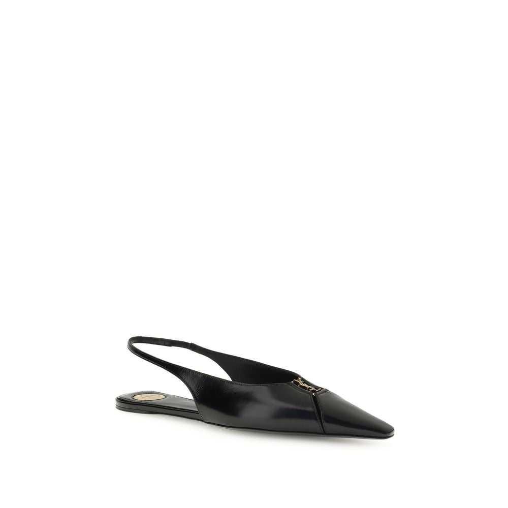 Black Calf Leather Bos Taurus Ballet FlatsSaint Laurent’s Babylon Ballerinas reinterpret classic elegance with a distinctive modern twist. Open at the back, they feature a sleek silhouette thanks to an elongated cut-out toe, embellished with the iconic CA